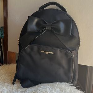 Karl Lagerfeld Black Backpack with Elegant Bow